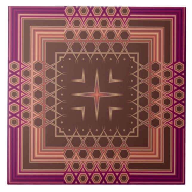 Carreaux géométriques fantaisie couleur vin et cho (Devant)