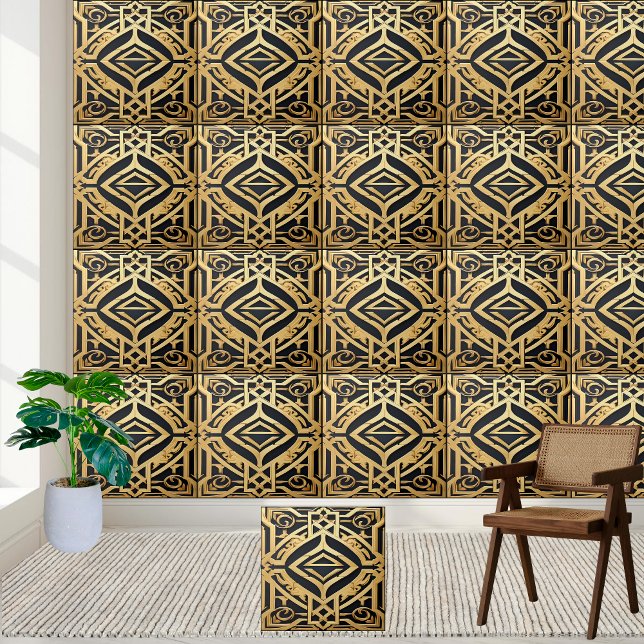 Carreaux grecques Gras Or et Mosaïque Noire (Bold Gold and Black Mosaic Greek Tiles)