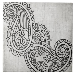 Carreaux Motif Gris Mehndi