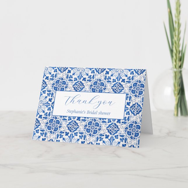 Carreaux portugais bleu Baby shower Merci  (Devant)
