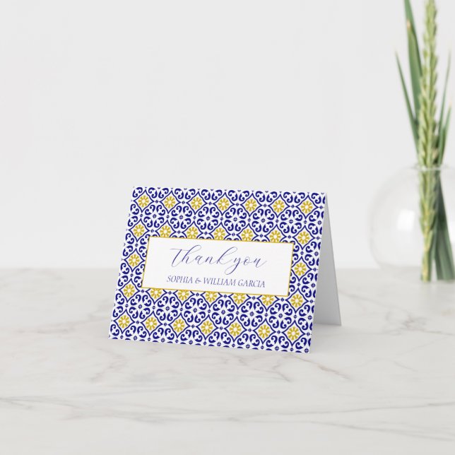 Carreaux portugais Bleu Floral Mariage Merci (Devant)
