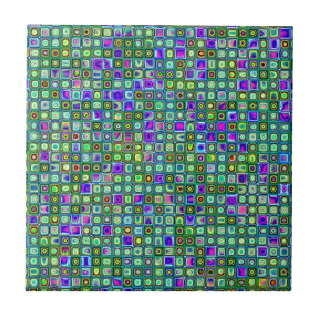 Carreaux Rétro Vert, Bleu Et Violet Funky Motif (Devant)