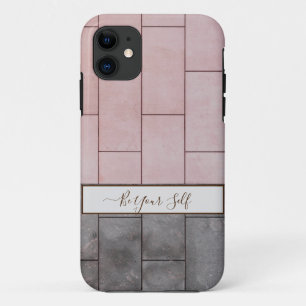 Carreaux rose et gris coques iphone monogramme. Co