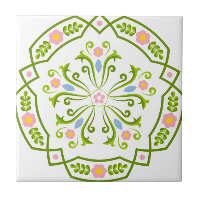 carreaux suédois fleurs vertes fraîches (Devant)