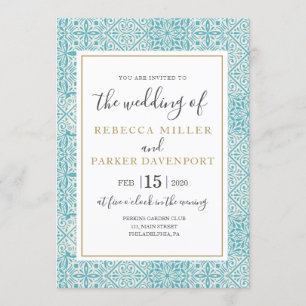 Carreaux turquoise et Faire-part de mariage or