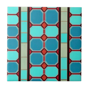 Carreaux turquoise sur mosaïque beige rouge