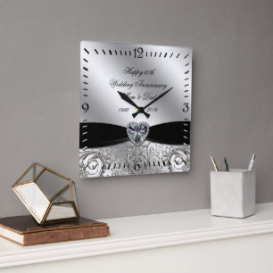 Carrée 60e Mariage diamant Anniversaire Carré Horloge mur