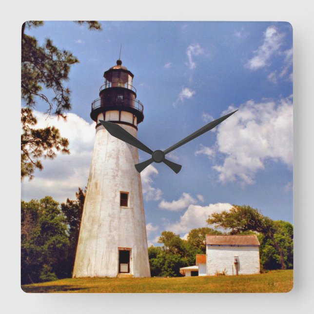 Carrée Amelia Island Lighthouse Floride Carré Horloge mur (Recto)