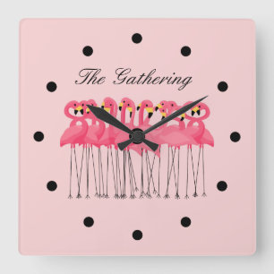 Carrée Amusant Flamant rose tropical Horloge de cuisine