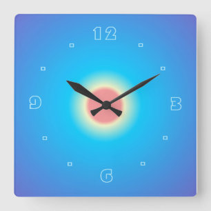 Carrée Aqua/Orange Bleu Lumineux Imprimer > Horloge mural
