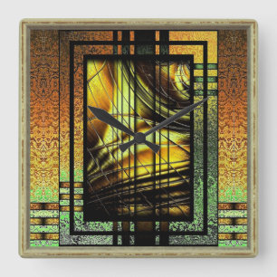 Carrée Art Déco En Grandes Horloge Verte Et Or