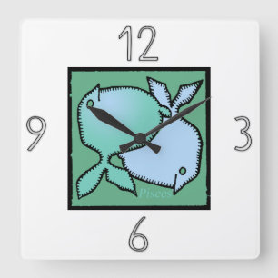 Carrée Astrologie Symbole Zodiaque Poissons Horloge mural