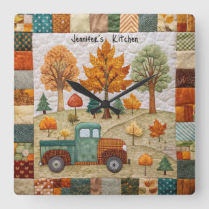 Carrée Automne Pays Russe Pickup Truck Wall Horloge
