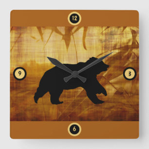 Carrée Bear Silhouette Bamboo Wallpaper Horloge