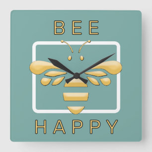Carrée Bee Happy Jote Honeybee Apiarist Honey Horloge