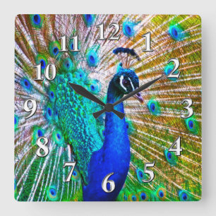 Carrée Belle horloge Peacock ou changer à votre photo