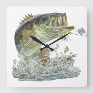 Carrée Belle pêche à la grosse bouche Basse Horloge mur