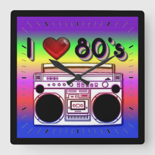 Carrée Boombox 80's Retro 80's Wall Horloge