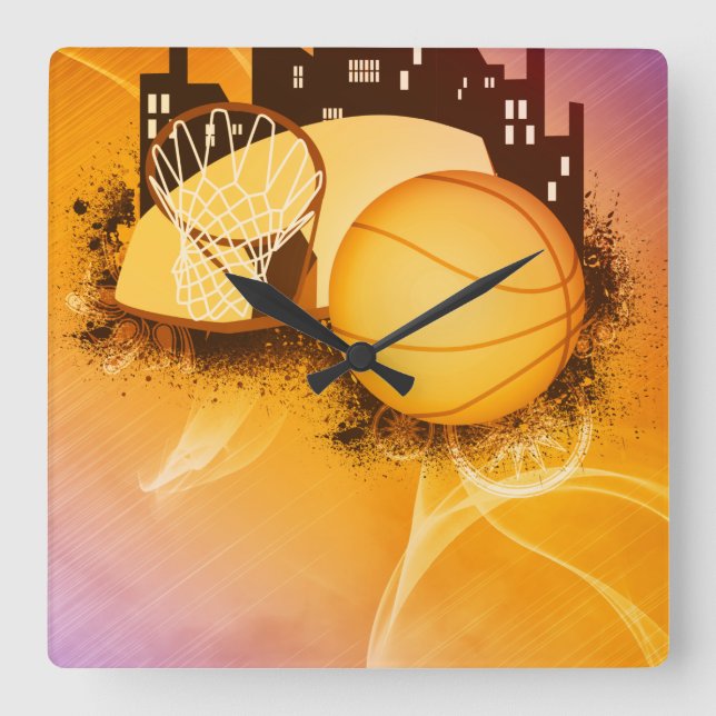 Carrée Boucles de basket Dream Sports Carré Horloge mural (Recto)