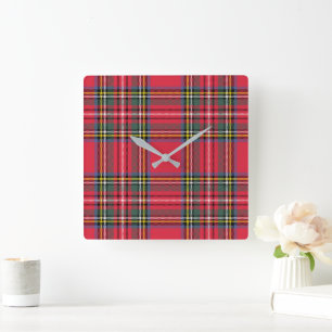 Carrée Cadeau de Noël Horloge Carreaux Rouges