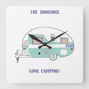 Carrée Camping Campers RV Trailer Acrylique Mur Horloge