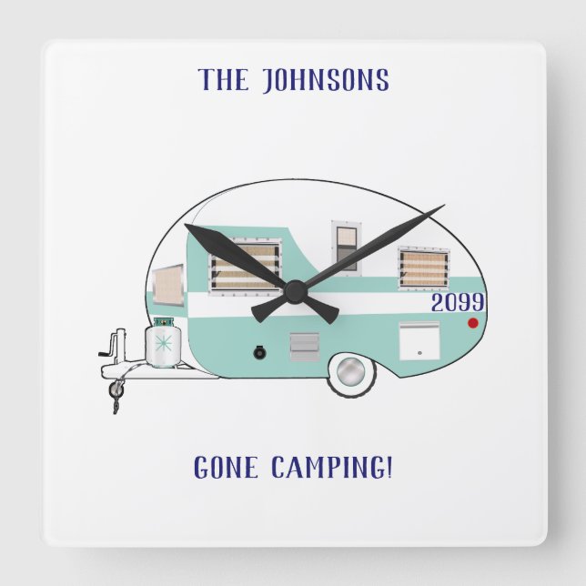 Carrée Camping Campers RV Trailer Mur Acrylique Horloge (Recto)