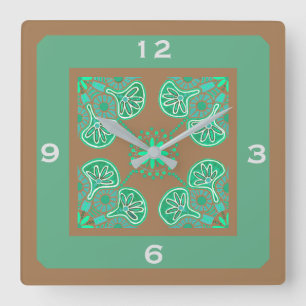 Carrée Carré Carreaux verts Motif Mur horloge