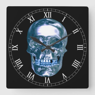 Carrée Carré Chrome bleu chiffres romains horloge