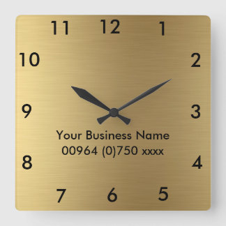 Carrée Carré Mur Horloge Couleur Or - Pour Business Promo