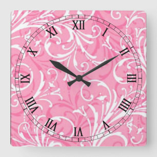 Carrée Carré rose ornemental chiffres romains Horloge