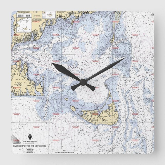 Carrée carte nautique Nantucket île Horloge (Recto)
