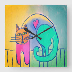 Carrée Chat amovible Art Abstrait Grande horloge