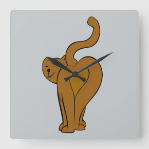 Carrée Chats Amusants, Cat Tail Wall Horloge