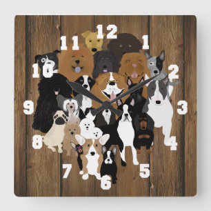 Carrée Chiens, Chat, Mur de poulet Horloge