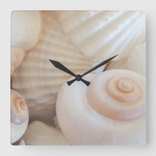 Carrée Coquilles de mer, plage d'été Horloge tropicale 