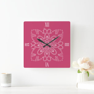 Carrée Crochet rose framboise Graphique Carré Horloge mur