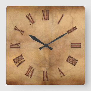 Carrée Cuivre 2D sur effet parchemin horloge d'art modern