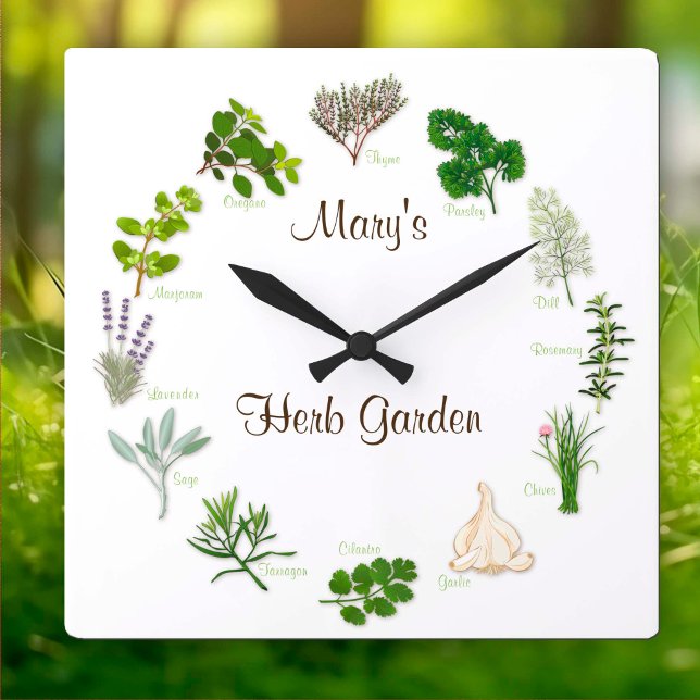 Carrée Customisez votre horloge de jardin d'herbes (Custom Herb Garden Clock
Check your Thyme! Personalize with your custom text. )