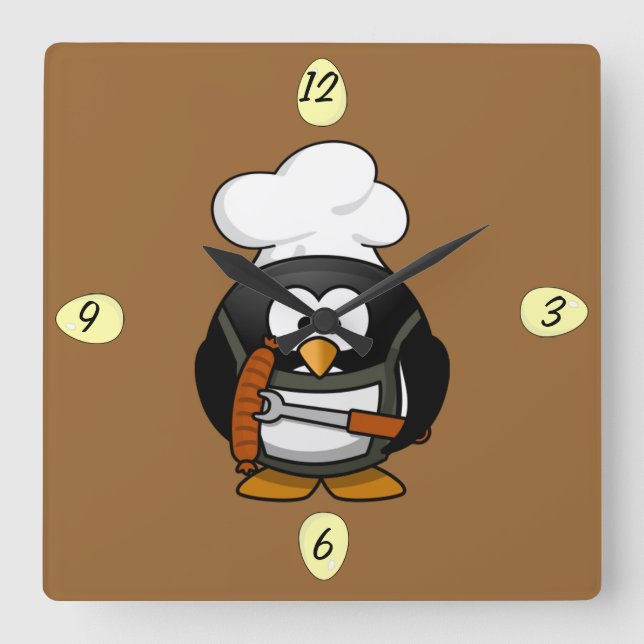 Carrée Cute lil Chef Penguin - Horloge (Recto)