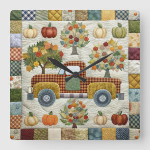 Carrée Cute Rustic Fall Picket Truck Wall Horloge