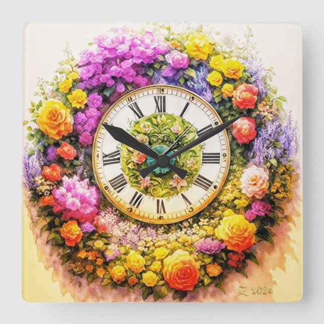 Carrée Décor Art Décor À Horloge Fleurie (Recto)