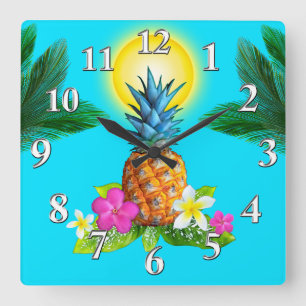 Carrée Décor orienté hawaïen, horloge renversante