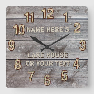 Carrée Décor personnalisé Rustic Lake House, horloge