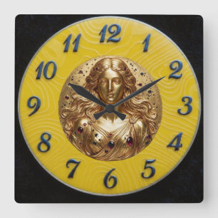Carrée Déesse Nyx Or Citron Noir Horloge