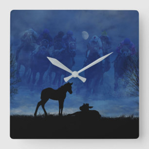 Carrée Deux poulaillers à cheval Thoroughbred Horloge mur
