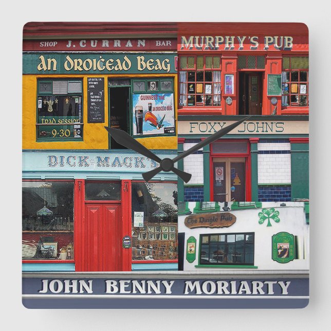 Carrée Dingle Pubs Collage, Horloge Irlandaise. Irlande (Recto)