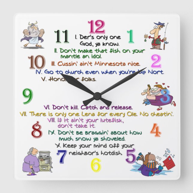 Carrée Dix Commandements du Minnesota Horloge Carré (Recto)