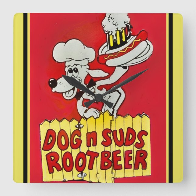 Carrée Dog N Suds Root Beer Horloge (Recto)