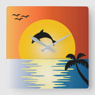 CARRÉE DOLPHIN SILHOUETTE AU MUR CARRÉ DU SOLEIL HORLOGE