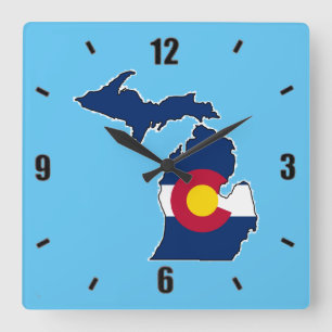 Carrée Drapeau du Colorado Michigan contour carré horloge